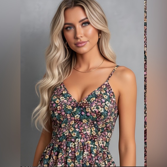 Boho Ditsy Floral Print Split Thigh Cami Dress - Picture 2 of 7